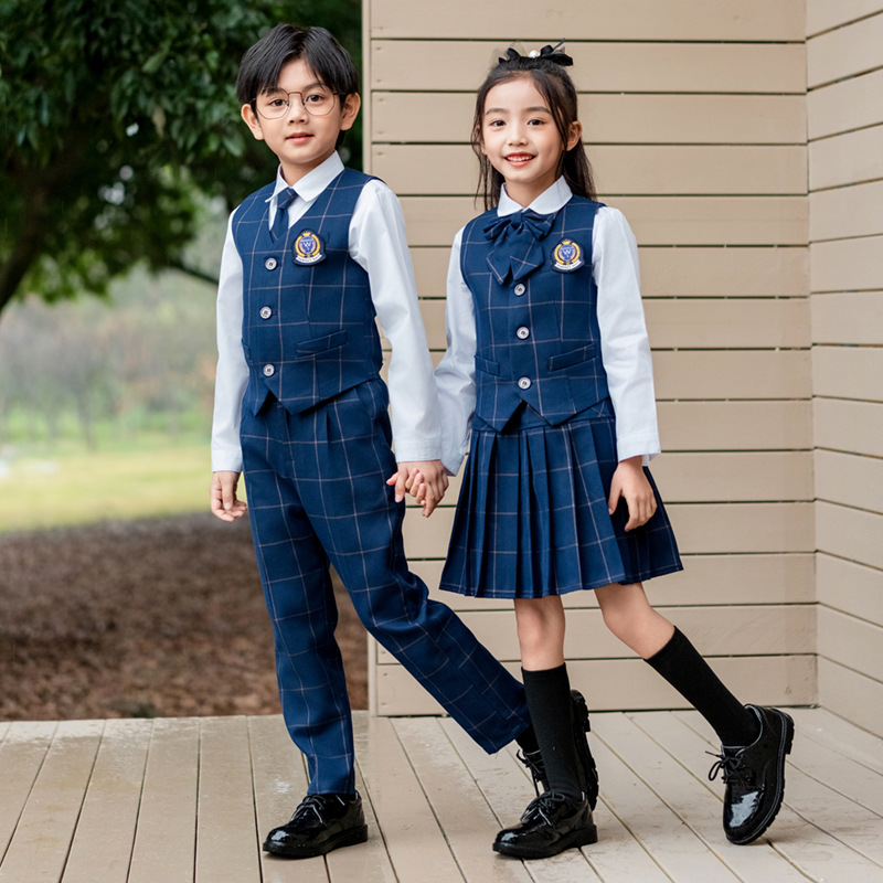 Kids Education School - Детский британский клетчатый жилет, рубашка, костюм,